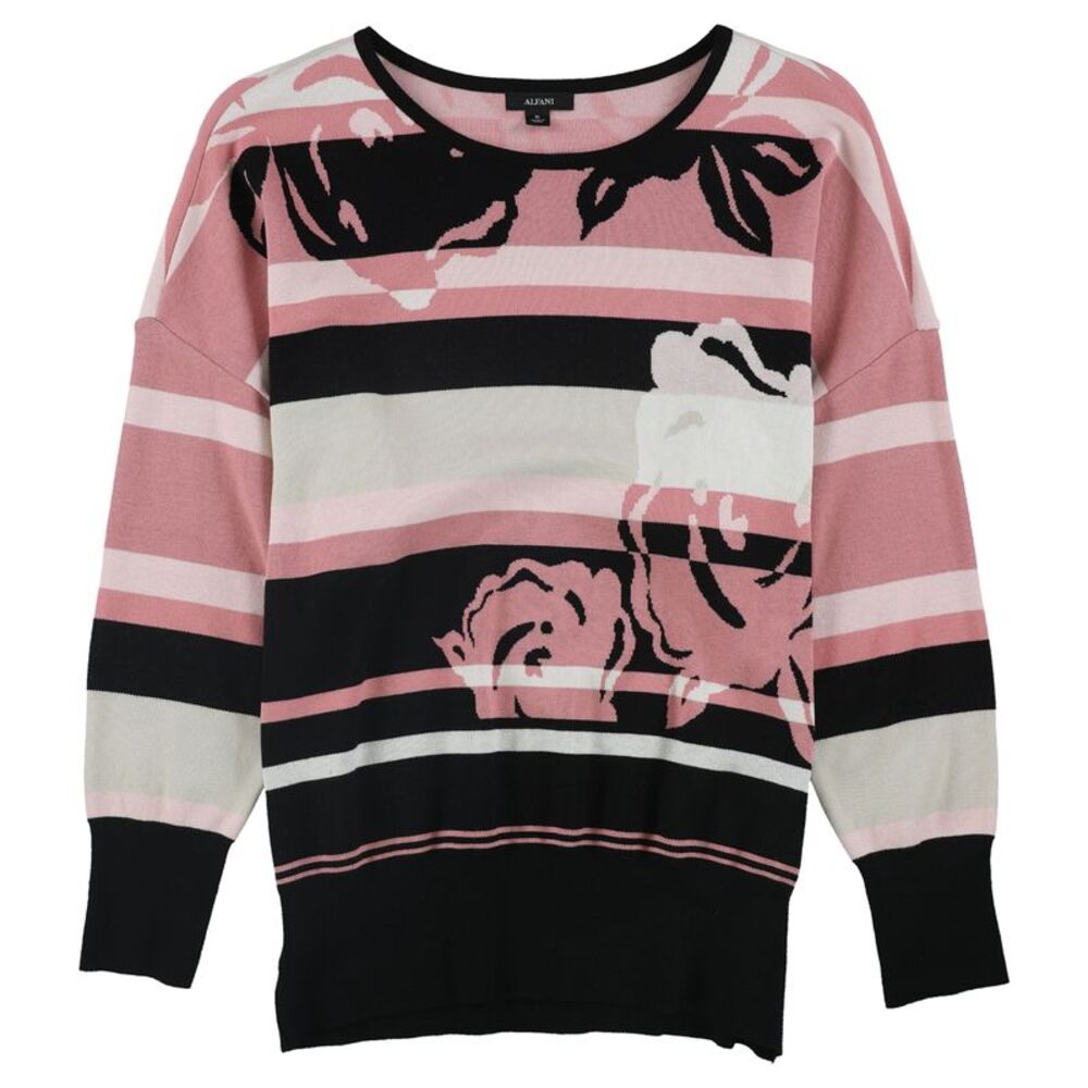Alfani Womens Floral Stripe Pullover Sweater, Pink, L, DM